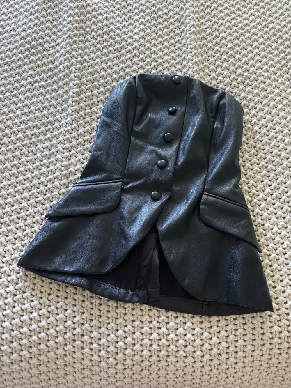 NWT Strapless Black Faux Leather Peplum Top